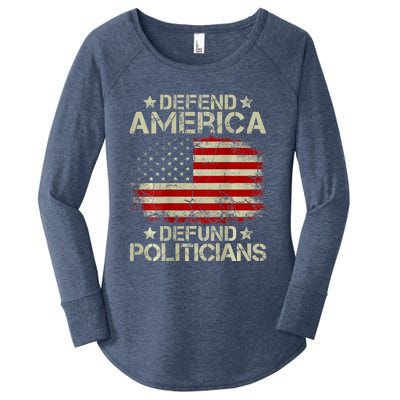 Vintage USA Flag Defend America Defund Politicians Women's Perfect Tri Tunic Long Sleeve Shirt