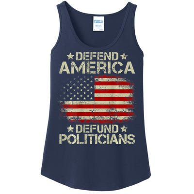 Vintage USA Flag Defend America Defund Politicians Ladies Essential Tank