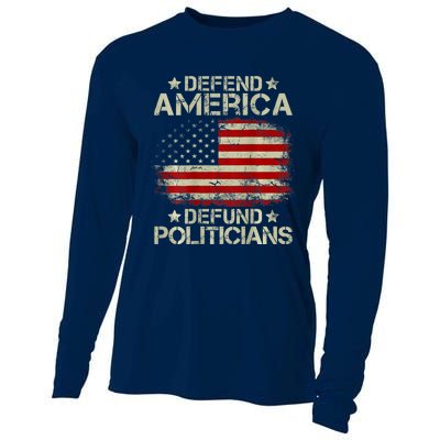 Vintage USA Flag Defend America Defund Politicians Cooling Performance Long Sleeve Crew