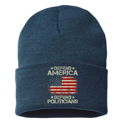 Vintage USA Flag Defend America Defund Politicians Sustainable Knit Beanie