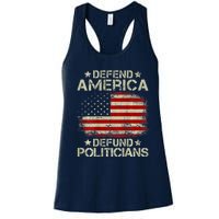 Vintage USA Flag Defend America Defund Politicians Women's Racerback Tank