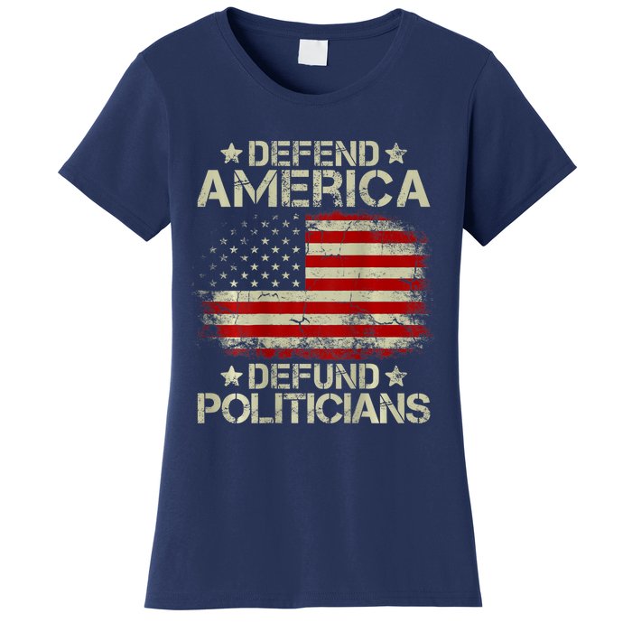 Vintage USA Flag Defend America Defund Politicians Women's T-Shirt