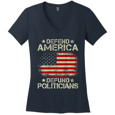 Vintage USA Flag Defend America Defund Politicians Women's V-Neck T-Shirt