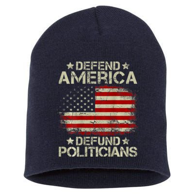 Vintage USA Flag Defend America Defund Politicians Short Acrylic Beanie