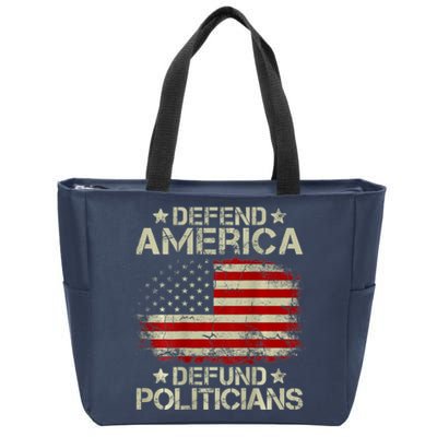 Vintage USA Flag Defend America Defund Politicians Zip Tote Bag