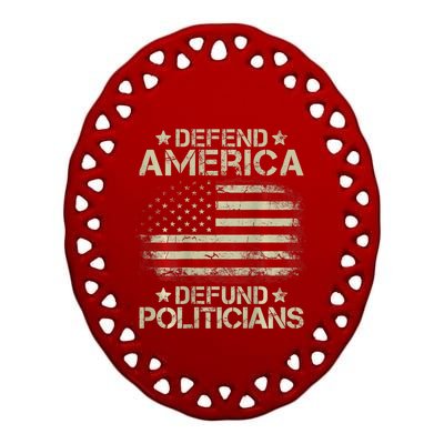 Vintage USA Flag Defend America Defund Politicians Ceramic Oval Ornament