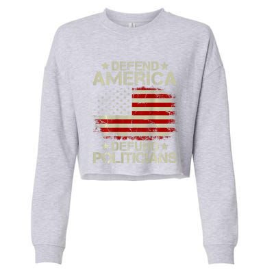 Vintage USA Flag Defend America Defund Politicians Cropped Pullover Crew