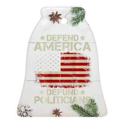 Vintage USA Flag Defend America Defund Politicians Ceramic Bell Ornament