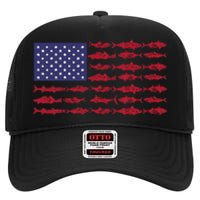 Vintage USA Fish American Flag Fishing Gifts ABS001 High Crown Mesh Back Trucker Hat