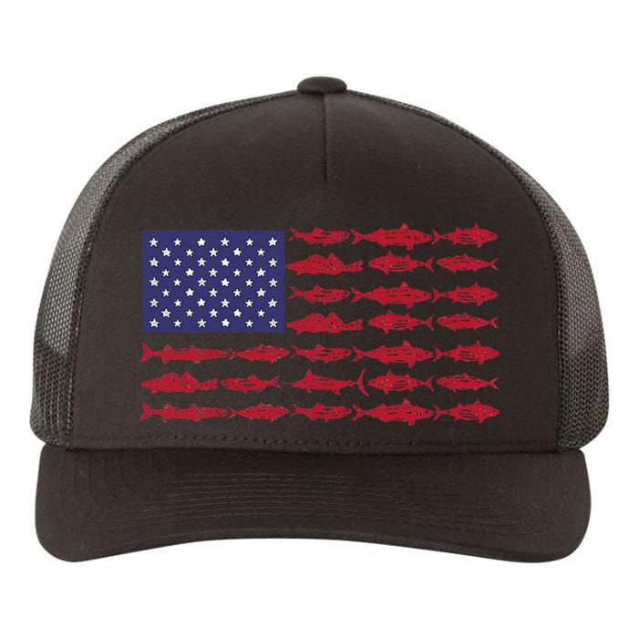 Vintage USA Fish American Flag Fishing Gifts ABS001 Yupoong Adult 5-Panel Trucker Hat