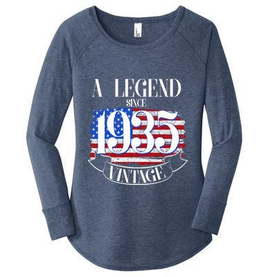 Vintage Usa Flag A Legend Since 1935 90th Birthday Women's Perfect Tri Tunic Long Sleeve Shirt