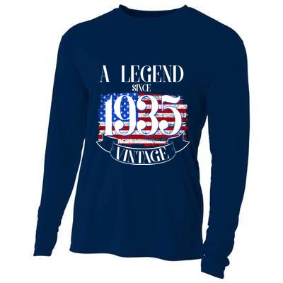 Vintage Usa Flag A Legend Since 1935 90th Birthday Cooling Performance Long Sleeve Crew