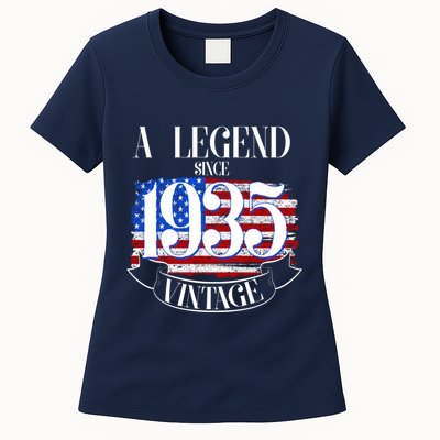 Vintage Usa Flag A Legend Since 1935 90th Birthday Womens T-Shirt