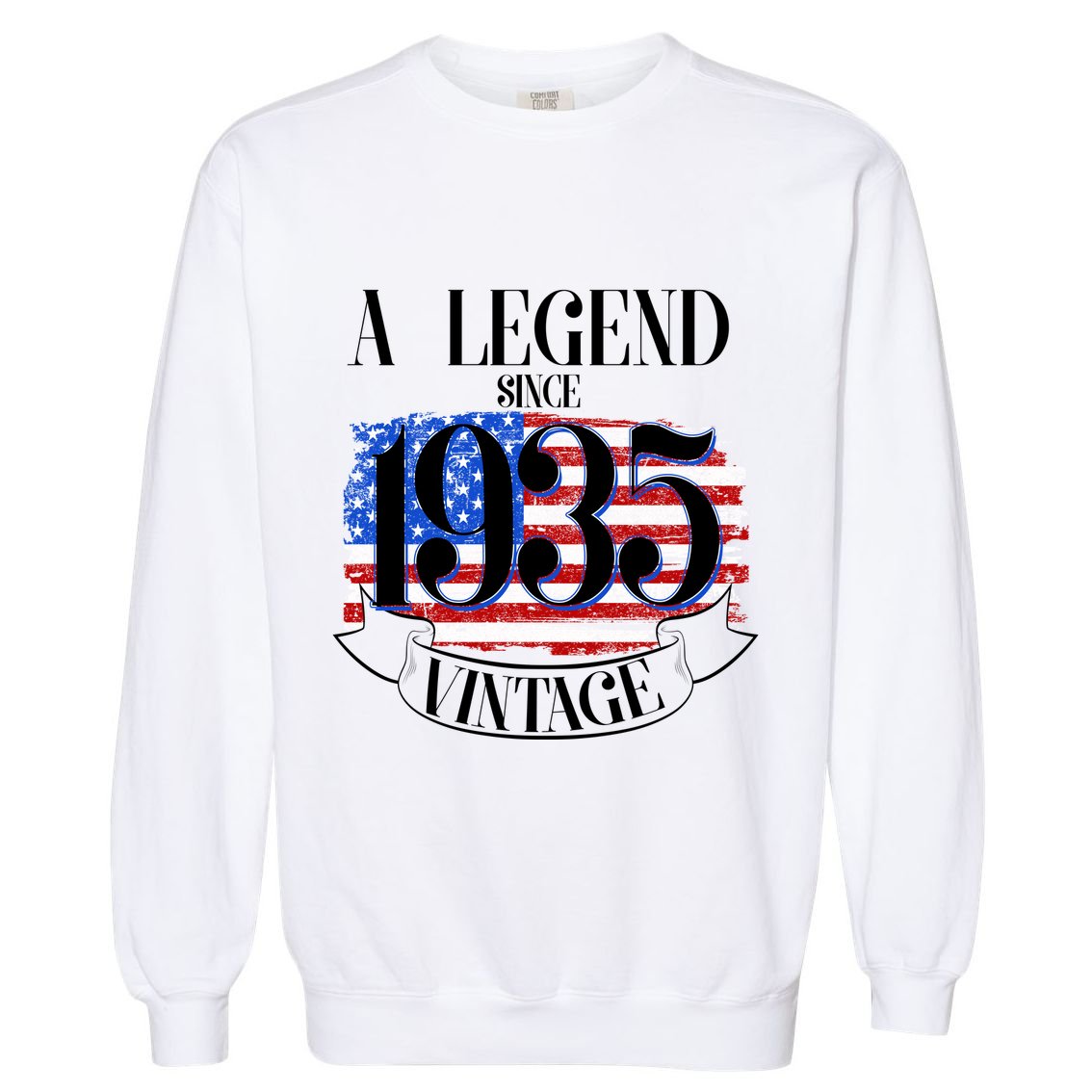 Vintage Usa Flag A Legend Since 1935 90th Birthday Garment-Dyed Sweatshirt