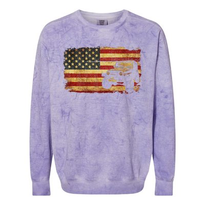 Vintage US Flag Off Road Vehicle 4x4 Off Road Colorblast Crewneck Sweatshirt