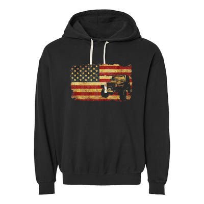 Vintage US Flag Off Road Vehicle 4x4 Off Road Garment-Dyed Fleece Hoodie