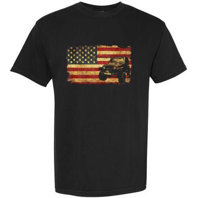 Vintage US Flag Off Road Vehicle 4x4 Off Road Garment-Dyed Heavyweight T-Shirt