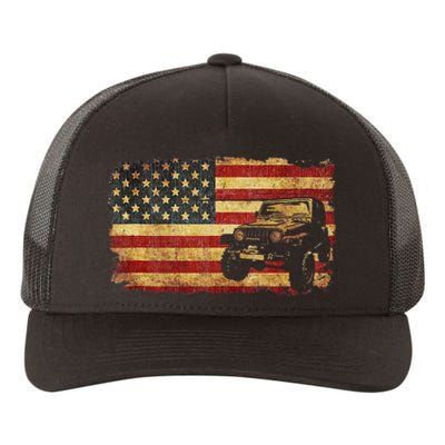 Vintage US Flag Off Road Vehicle 4x4 Off Road Yupoong Adult 5-Panel Trucker Hat