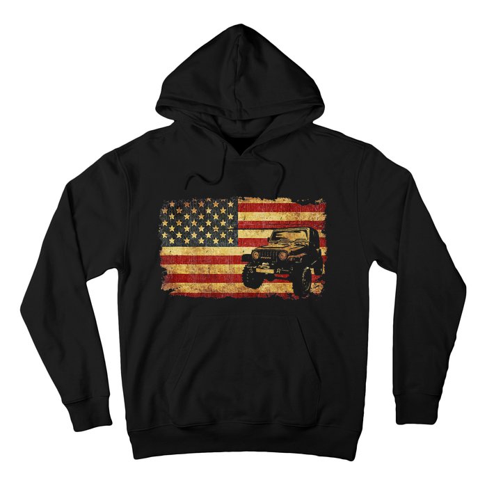 Vintage US Flag Off Road Vehicle 4x4 Off Road Hoodie