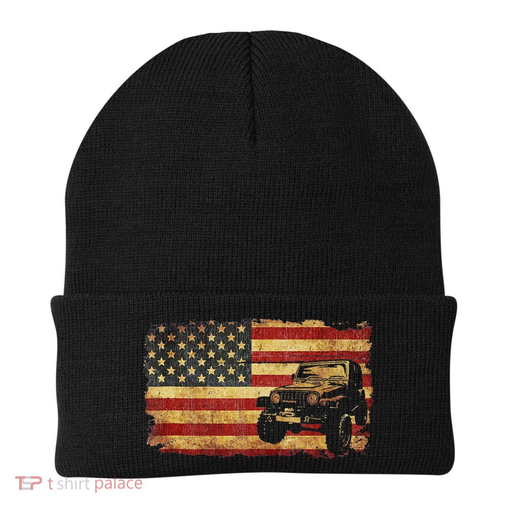 Vintage US Flag Off Road Vehicle 4x4 Off Road Beanie