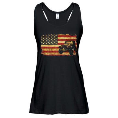Vintage US Flag Off Road Vehicle 4x4 Off Road Ladies Essential Flowy Tank