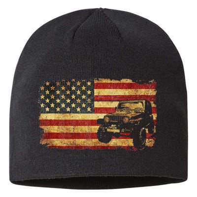 Vintage US Flag Off Road Vehicle 4x4 Off Road Sustainable Beanie