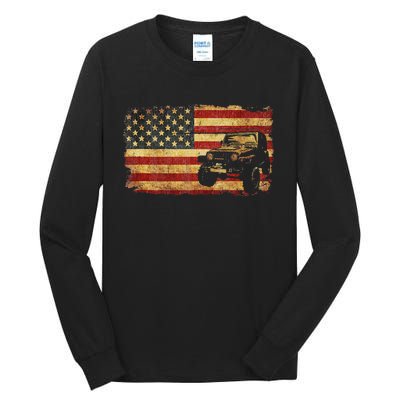 Vintage US Flag Off Road Vehicle 4x4 Off Road Tall Long Sleeve T-Shirt