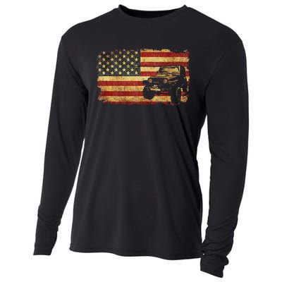 Vintage US Flag Off Road Vehicle 4x4 Off Road Cooling Performance Long Sleeve Crew