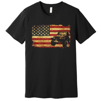 Vintage US Flag Off Road Vehicle 4x4 Off Road Premium T-Shirt