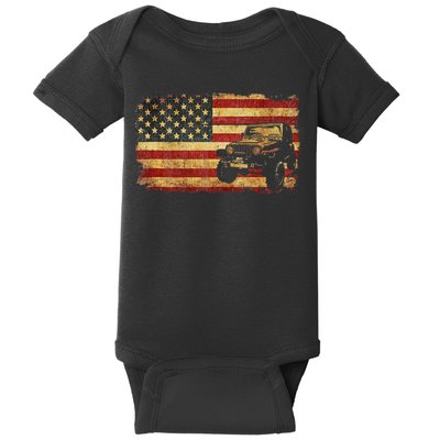 Vintage US Flag Off Road Vehicle 4x4 Off Road Baby Bodysuit