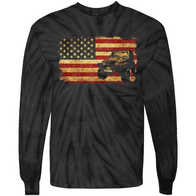 Vintage US Flag Off Road Vehicle 4x4 Off Road Tie-Dye Long Sleeve Shirt