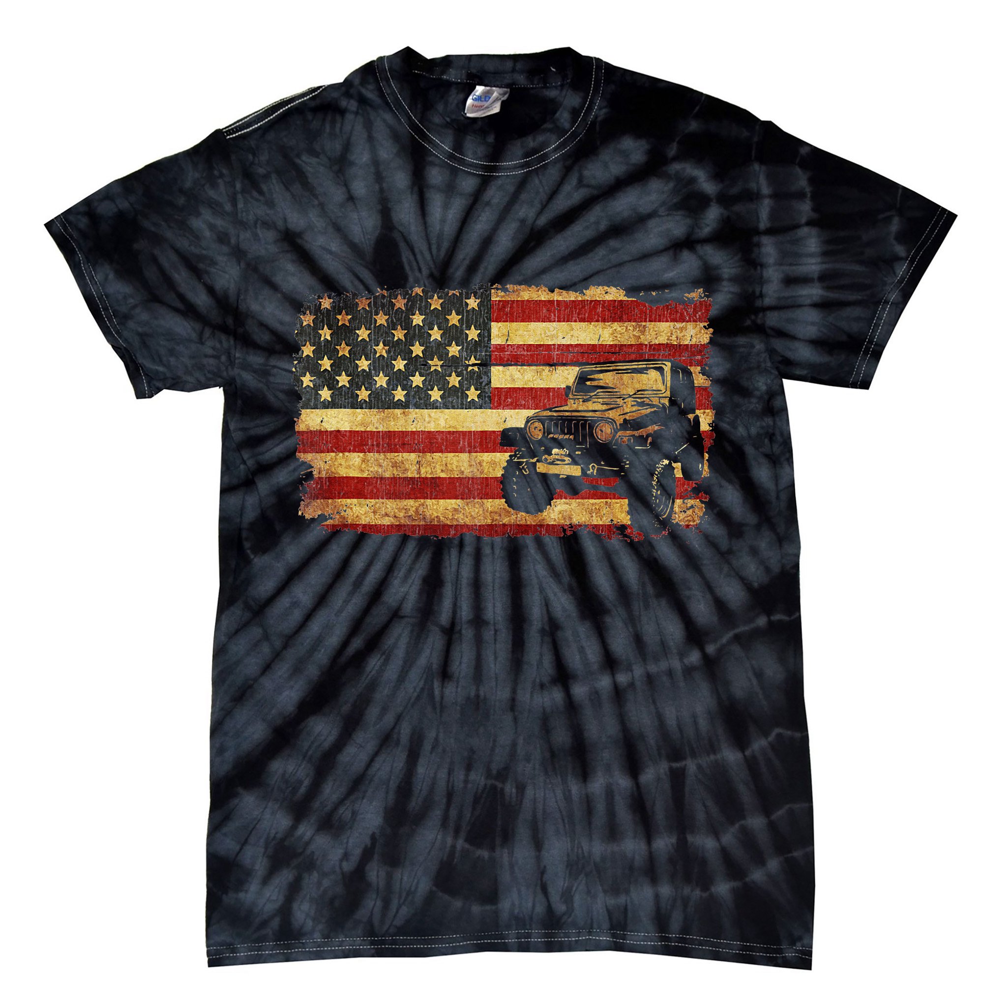 Vintage US Flag Off Road Vehicle 4x4 Off Road Tie-Dye T-Shirt