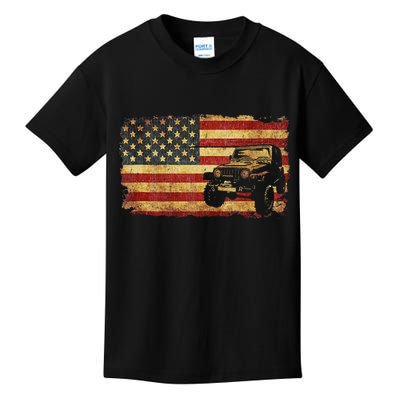 Vintage US Flag Off Road Vehicle 4x4 Off Road Kids T-Shirt