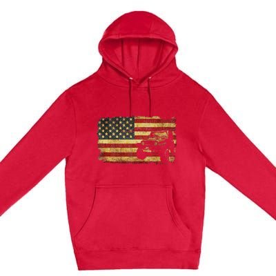 Vintage US Flag Off Road Vehicle 4x4 Off Road Premium Pullover Hoodie