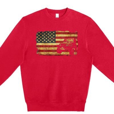 Vintage US Flag Off Road Vehicle 4x4 Off Road Premium Crewneck Sweatshirt