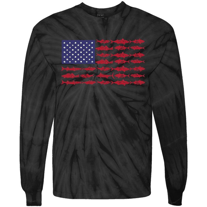 Vintage USA Fish American Flag Fishing Gifts ABS001 Tie-Dye Long Sleeve Shirt