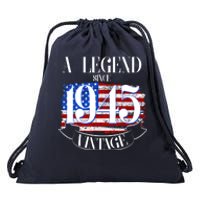 Vintage Usa Flag A Legend Since 1945 80th Birthday Drawstring Bag