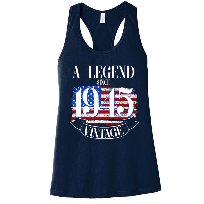 Vintage Usa Flag A Legend Since 1945 80th Birthday Women's Racerback Tank