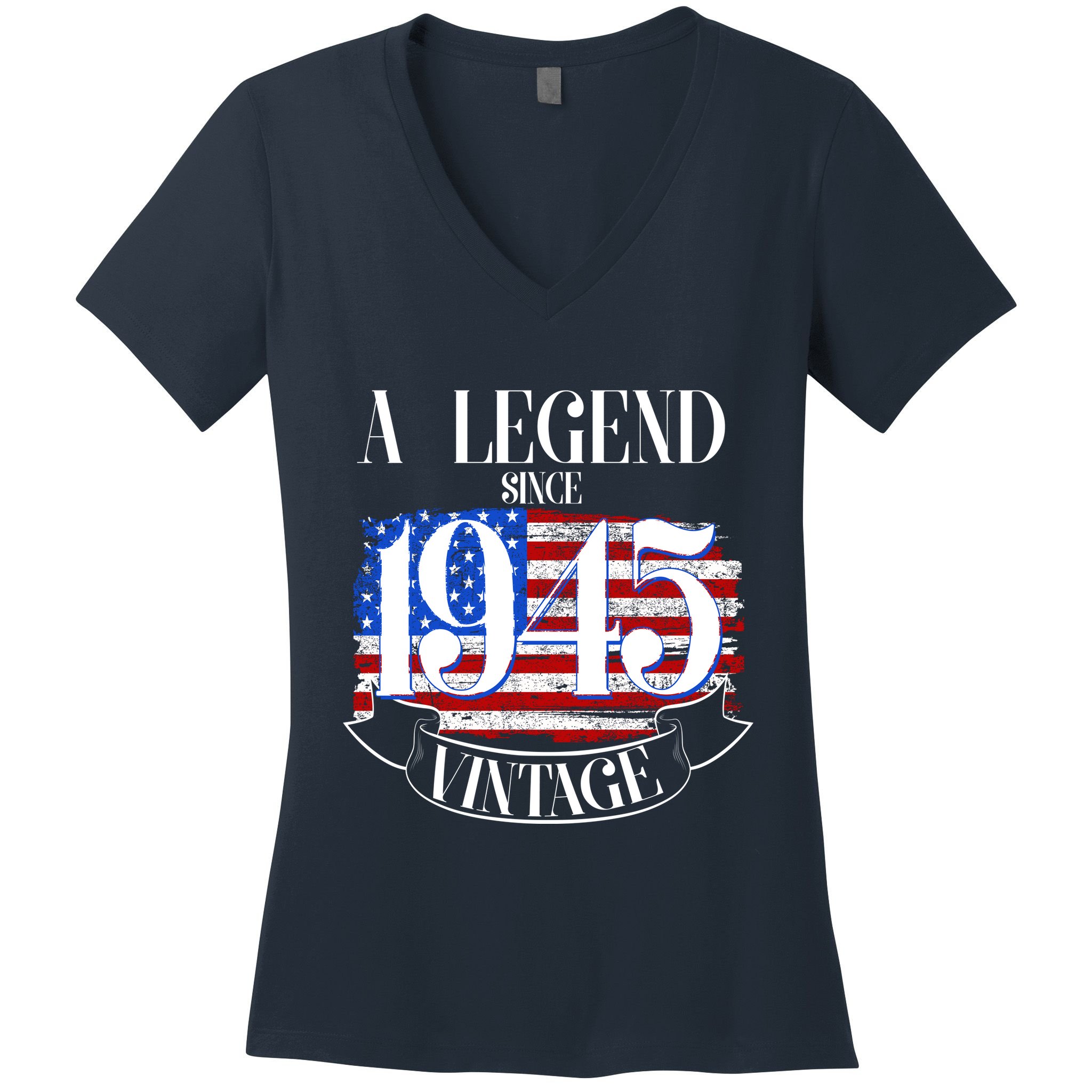 Vintage Usa Flag A Legend Since 1945 80th Birthday Women's V-Neck T-Shirt