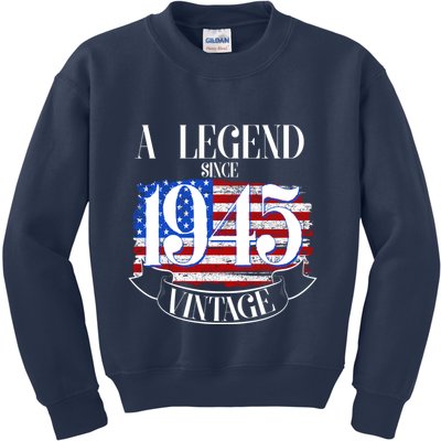 Vintage Usa Flag A Legend Since 1945 80th Birthday Kids Sweatshirt