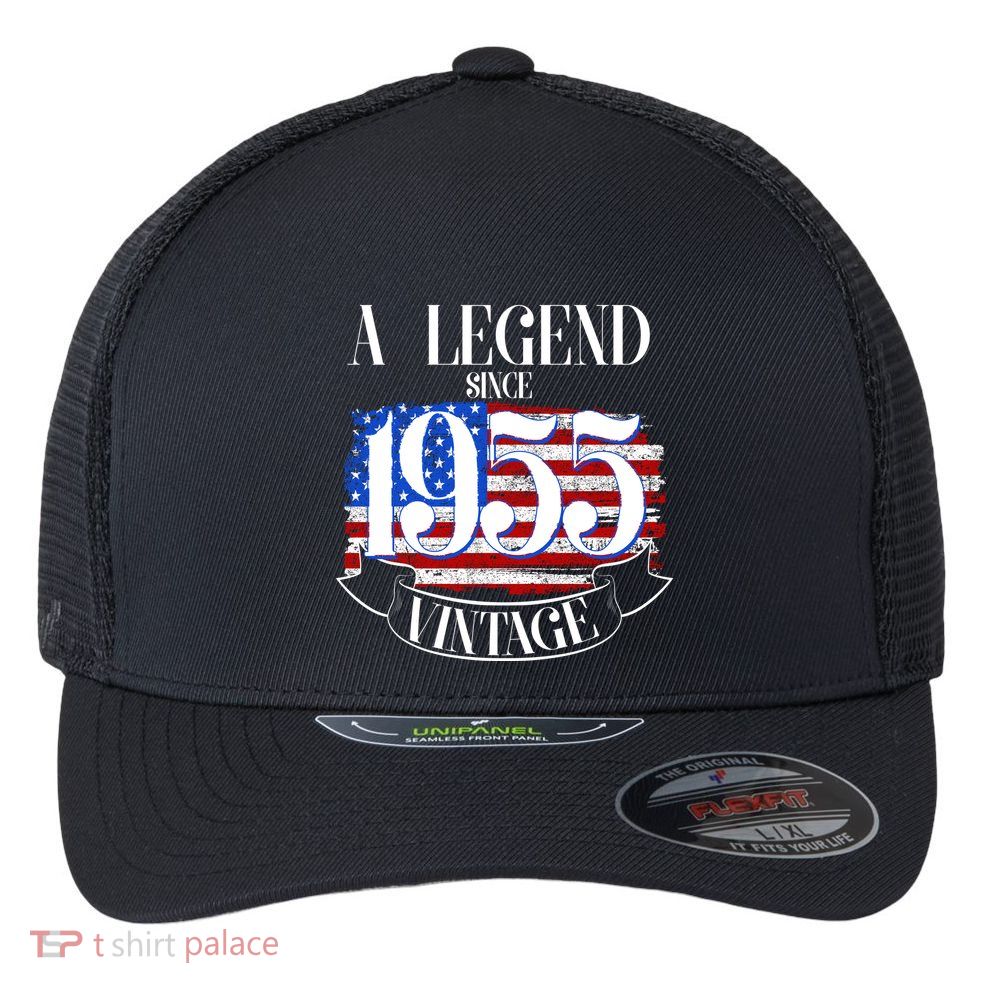 Vintage Usa Flag A Legend Since 1955 70th Birthday Flexfit Unipanel Trucker Cap