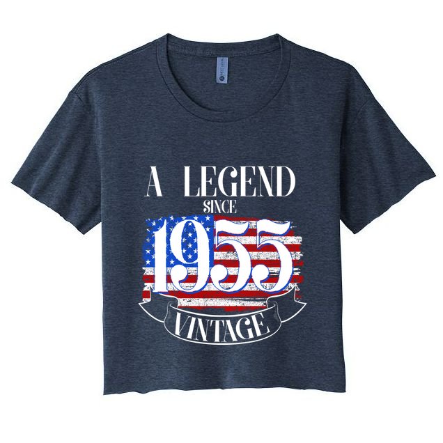 Vintage Usa Flag A Legend Since 1955 70th Birthday Crop Top