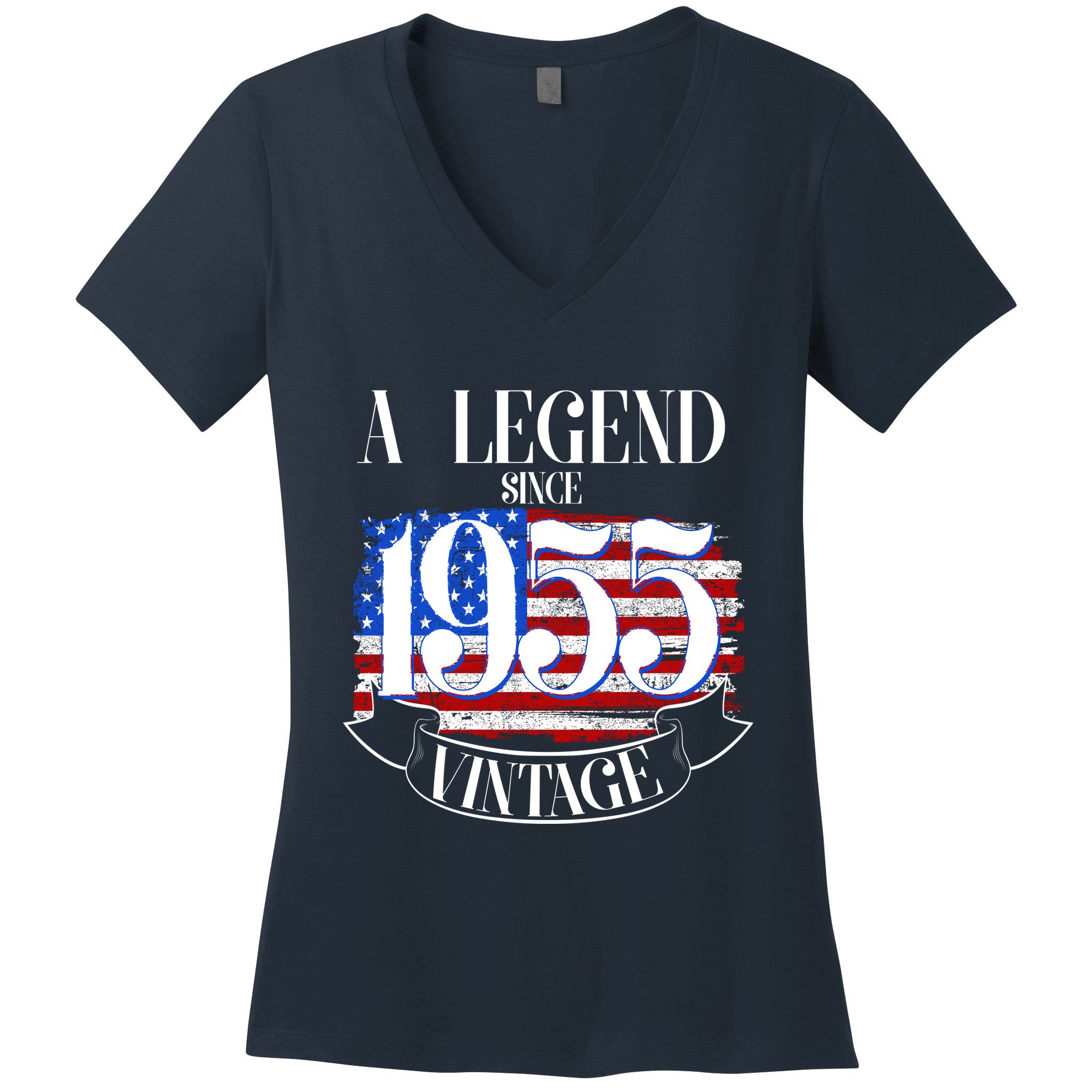 Vintage Usa Flag A Legend Since 1955 70th Birthday Women's V-Neck T-Shirt