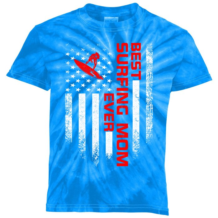 Vintage Usa Flag Best Surfing Mom Ever Surfer Silhouette Cute Gift Kids Tie-Dye T-Shirt