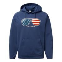 Vintage Us Flag Sunglasses Performance Fleece Hoodie