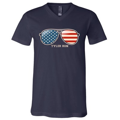 Vintage Us Flag Sunglasses V-Neck T-Shirt