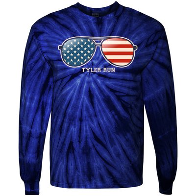 Vintage Us Flag Sunglasses Tie-Dye Long Sleeve Shirt