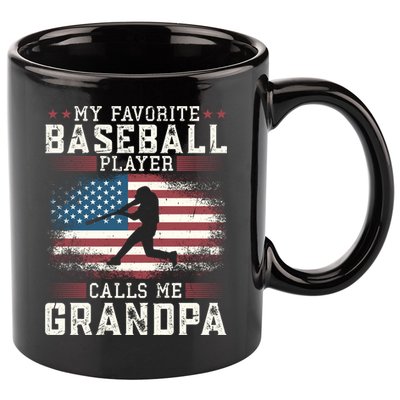 Vintage Usa Flag Design My Favorite Baseball Player Grandpa Gift 11oz C Handle Ceramic Mug