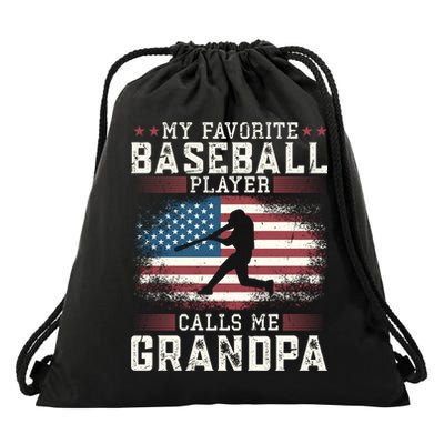 Vintage Usa Flag Design My Favorite Baseball Player Grandpa Gift Drawstring Bag