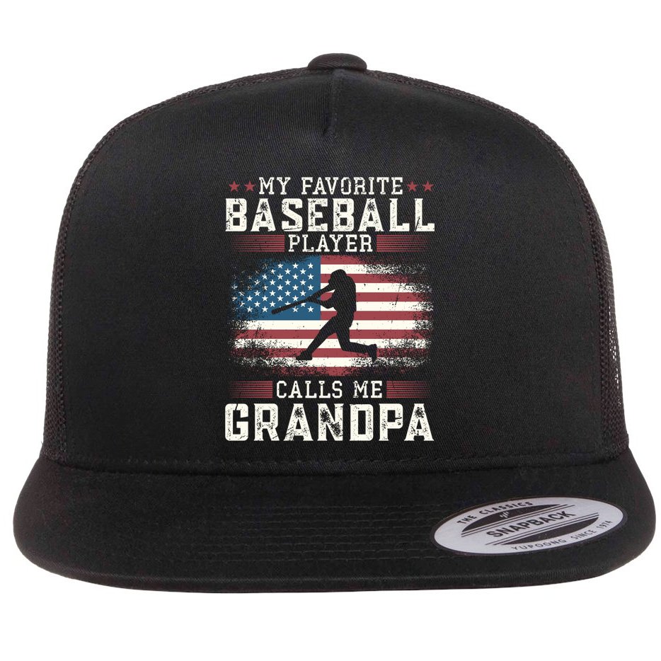 Vintage Usa Flag Design My Favorite Baseball Player Grandpa Gift Flat Bill Trucker Hat